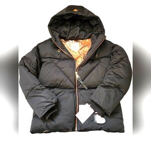 Avec Les Filles New With Tags Black Puffer Jacket with Metallic Bronze Lining. S